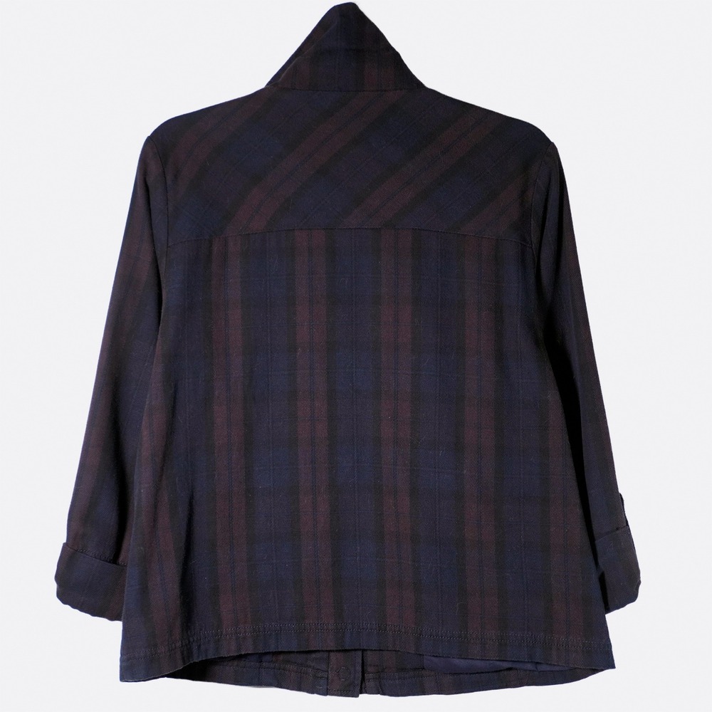 Urban Outfitters Plaid Funnel Neck Utility Jacket Navy Purple Plus 1X XL Grunge - Picture 3 of 9